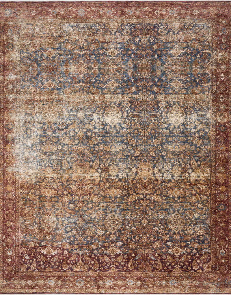 KENNEDY Collection Rug  in  DENIM / BRICK Blue Accent Power-Loomed Polyester