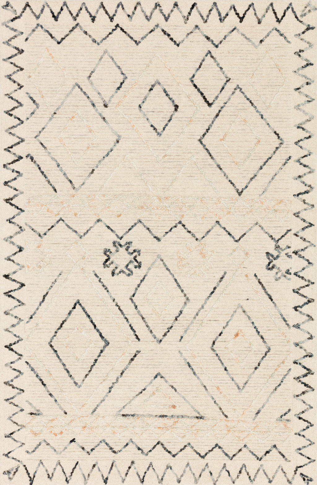 LEELA Collection Wool Rug  in  Oatmeal / Denim Beige Accent Hand-Tufted Wool
