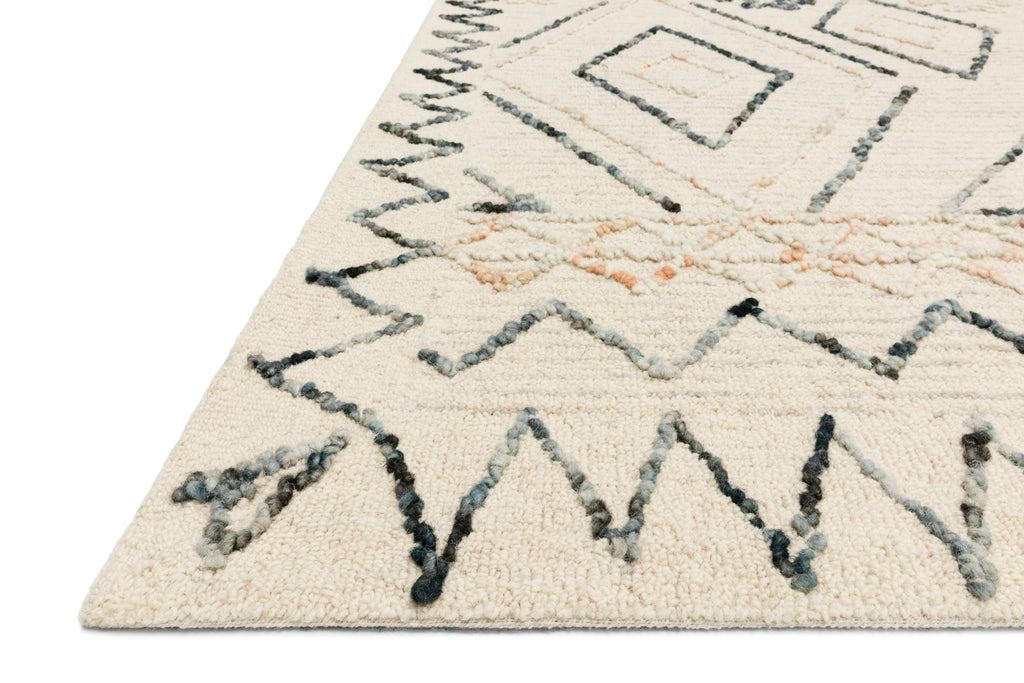 LEELA Collection Wool Rug  in  Oatmeal / Denim Beige Accent Hand-Tufted Wool