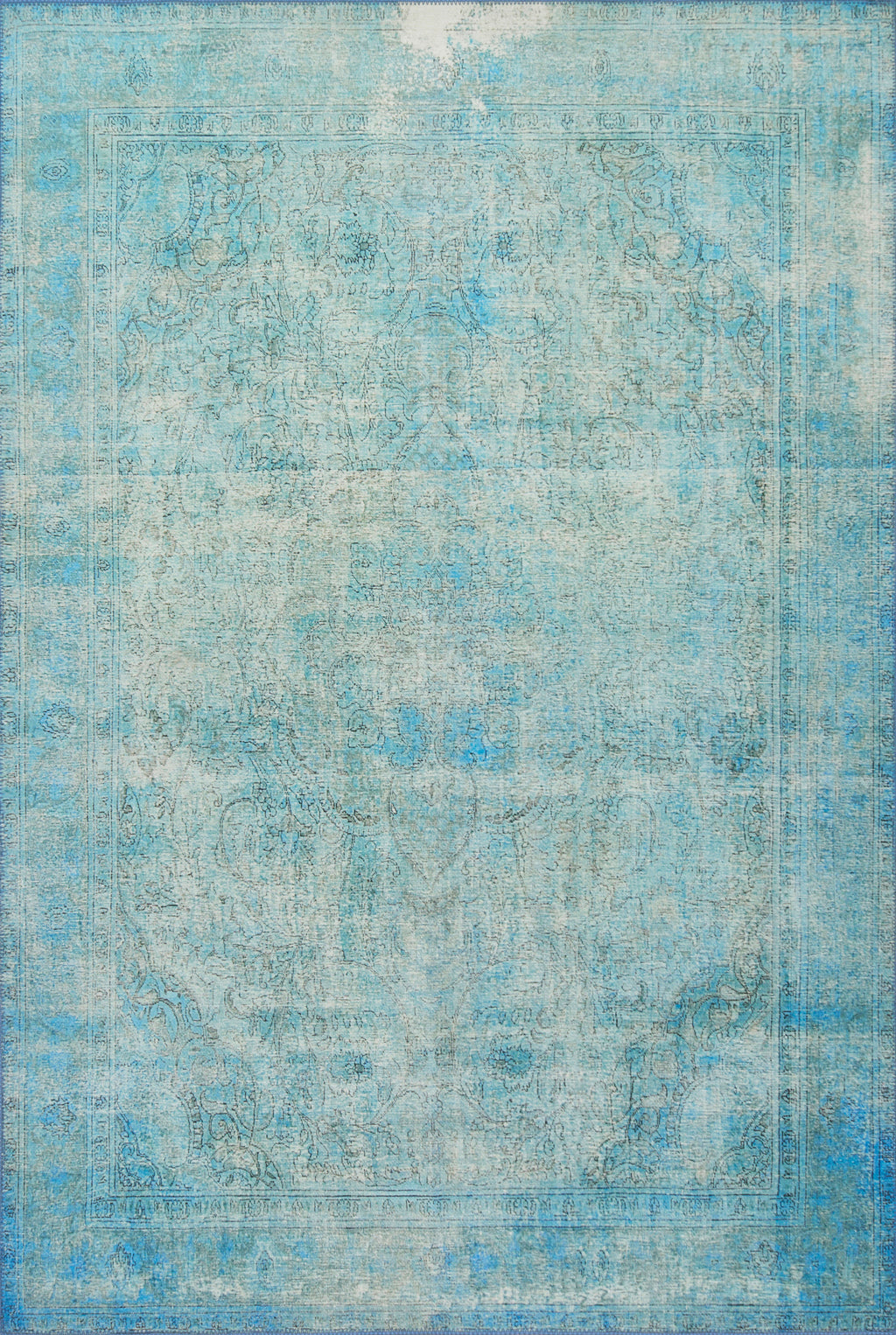 LOREN Collection Rug  in  AQUA Blue Accent Power-Loomed Polyester