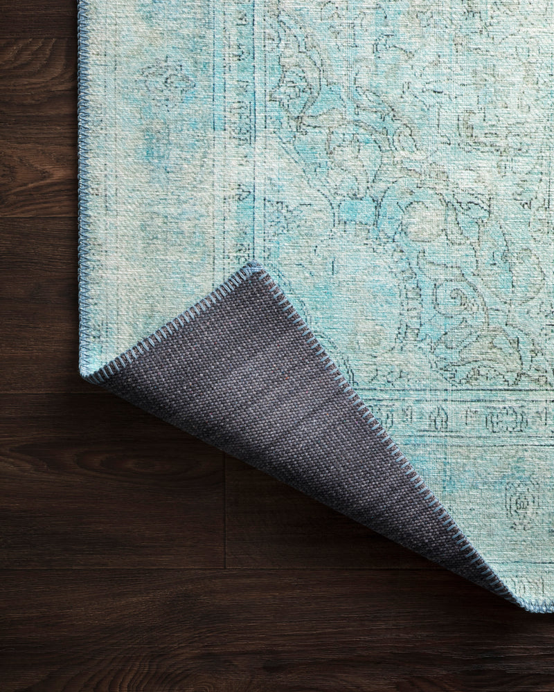 LOREN Collection Rug  in  AQUA Blue Accent Power-Loomed Polyester