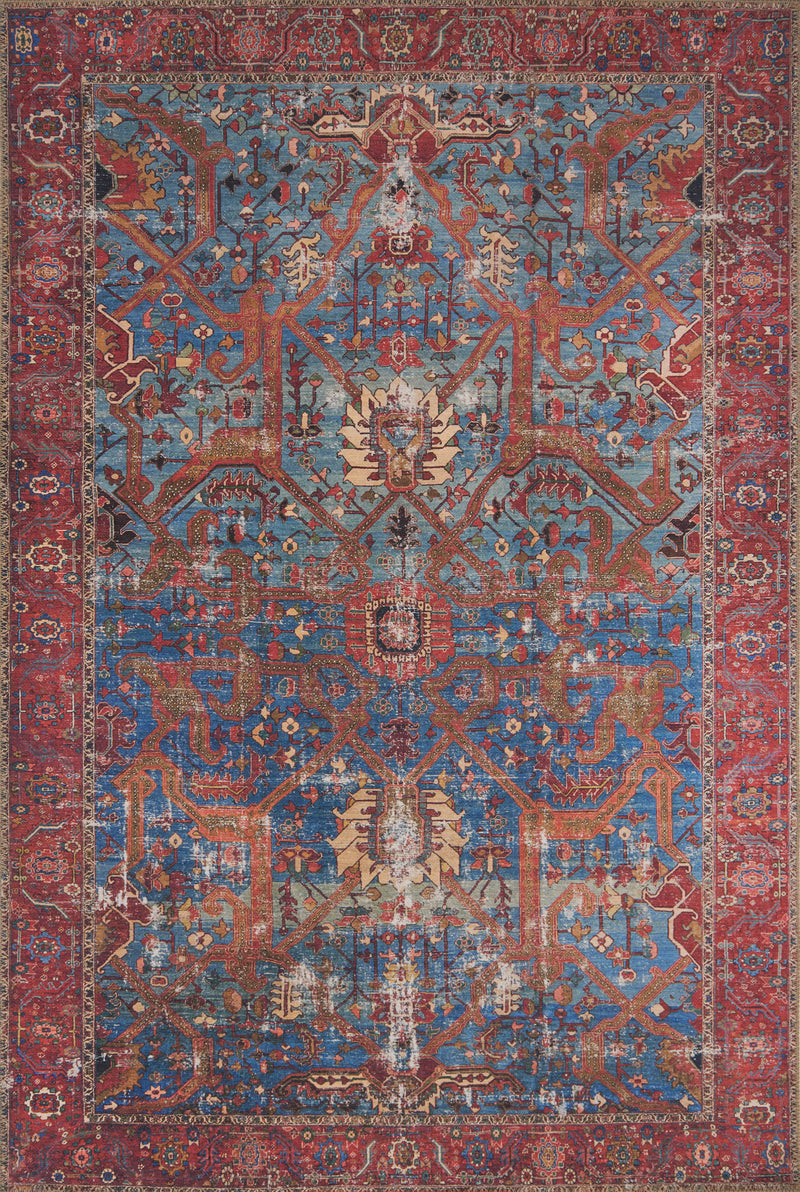 LOREN Collection Rug  in  BLUE / RED Blue Accent Power-Loomed Polyester