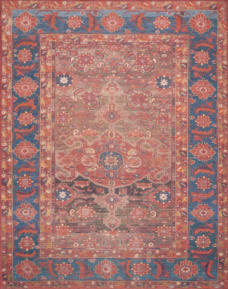LUCCA Collection Wool/Viscose Rug  in  RUST / BLUE Rust Accent Power-Loomed Wool/Viscose