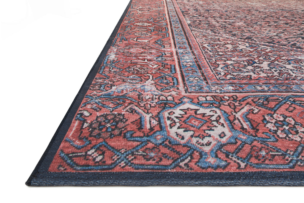 LUCCA Collection Wool/Viscose Rug  in  NAVY / RED Blue Accent Power-Loomed Wool/Viscose