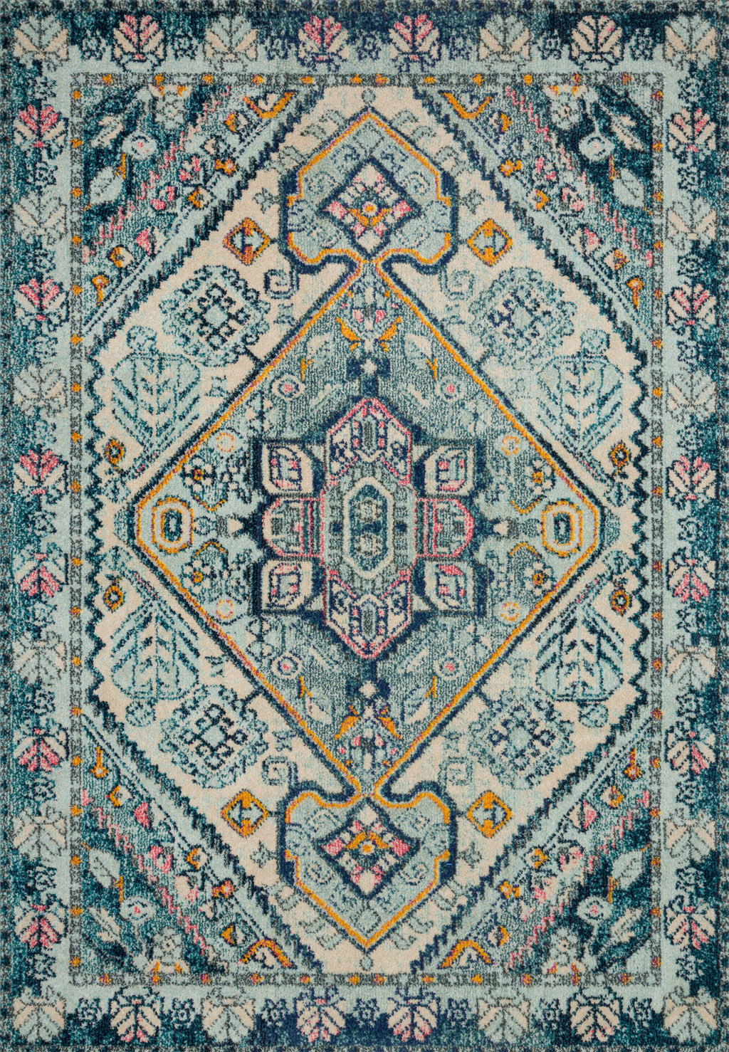 NADIA Collection Rug  in  AQUA / NAVY Blue Runner Power-Loomed Polypropylene