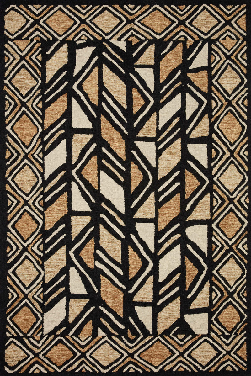 NALA Collection Wool Rug  in  BLACK / BEIGE Black Accent Hand-Tufted Wool