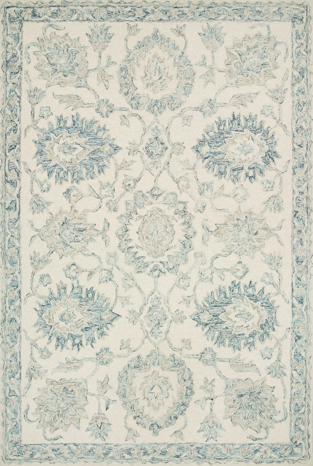 NORABEL Collection Wool Rug  in  IVORY / BLUE Ivory Accent Hand-Hooked Wool