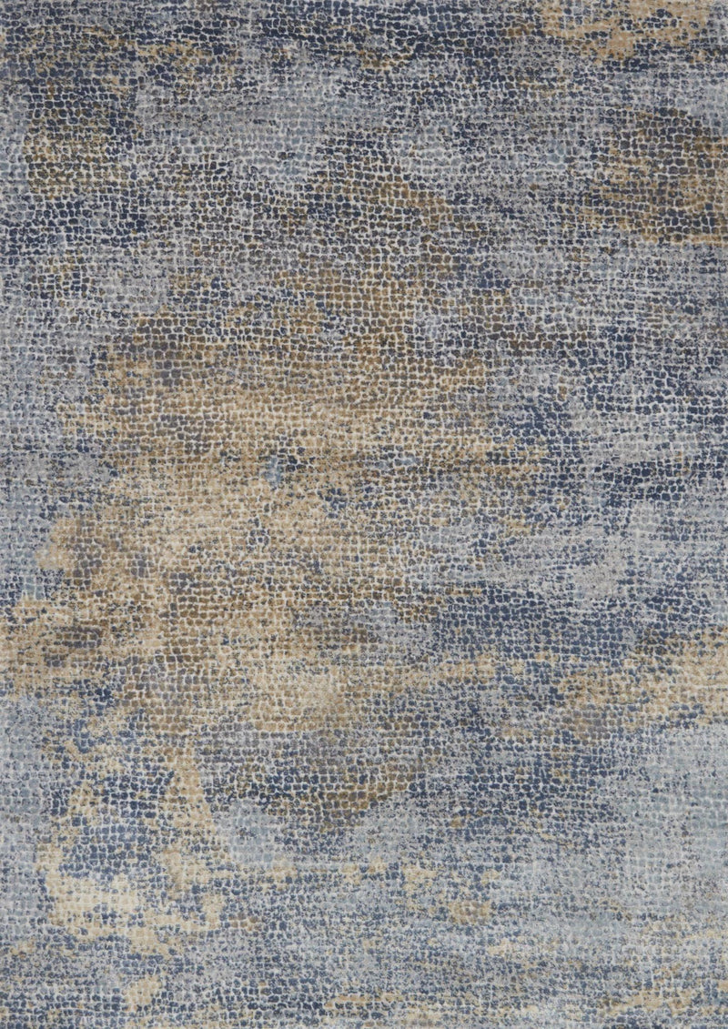 PATINA Collection Rug  in  OCEAN / GOLD Blue Runner Power-Loomed Polypropylene/Polyester