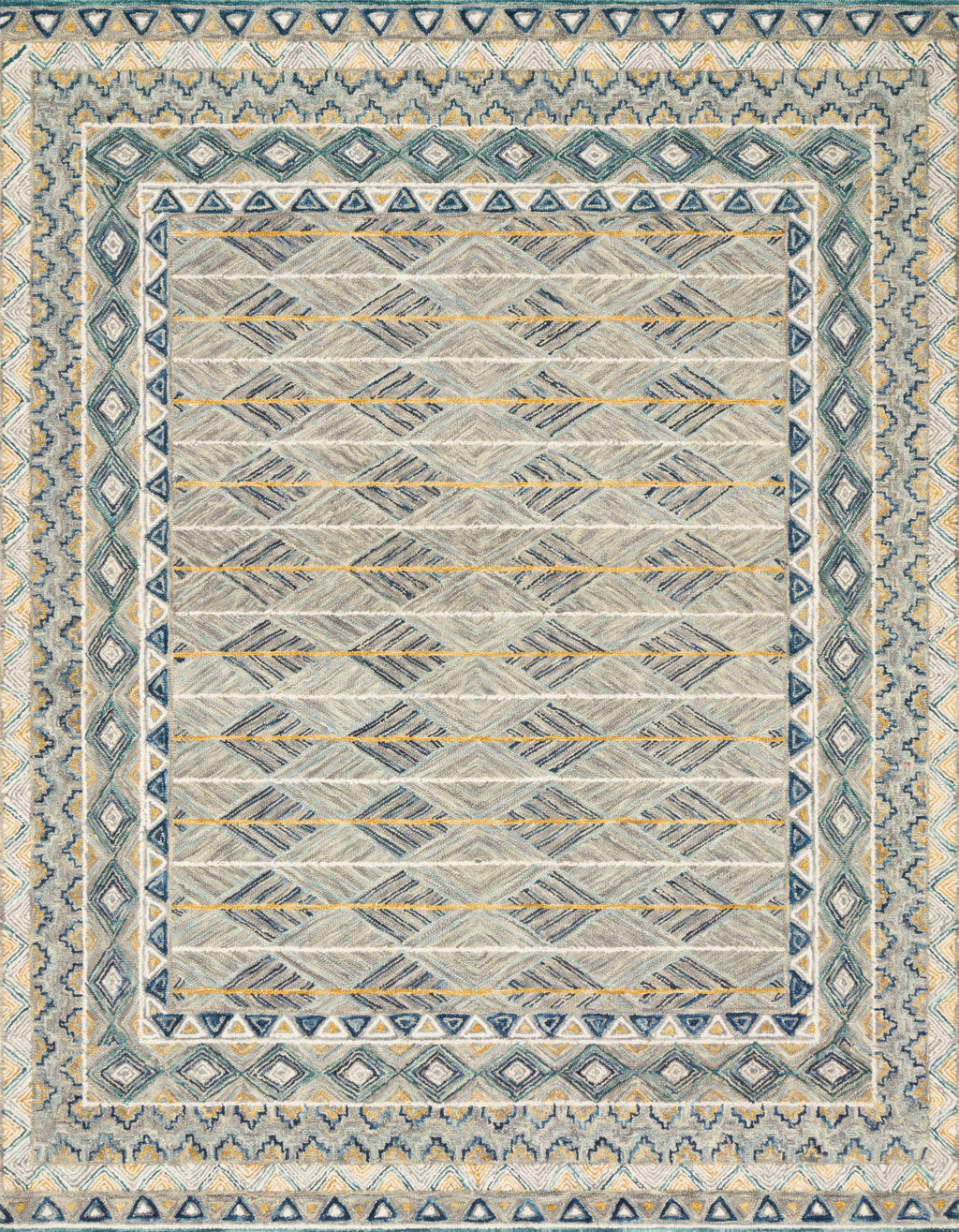 PRITI Collection Wool Rug  in  GREY / LAGOON Gray Accent Hand-Hooked Wool