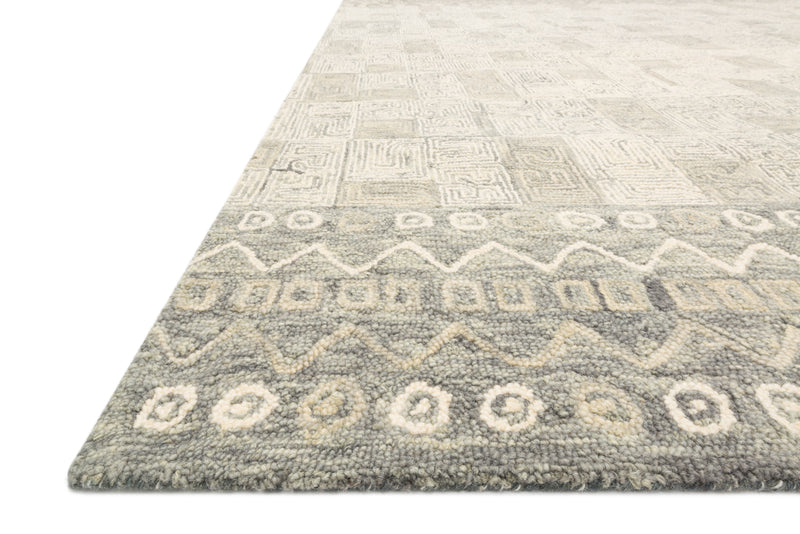 PRITI Collection Wool Rug  in  PEWTER / NATURAL Gray Accent Hand-Hooked Wool