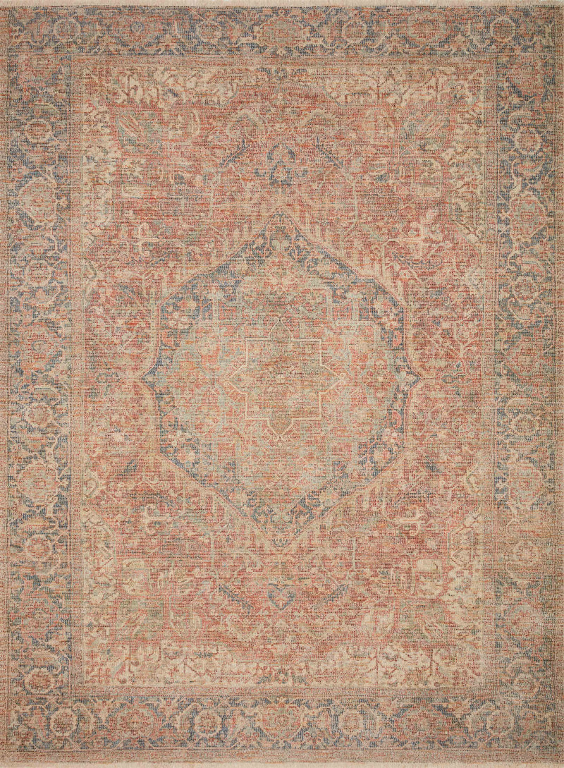 PRIYA Collection Wool/Viscose Rug  in  Brick / Navy Red Accent Hand-Woven Wool/Viscose