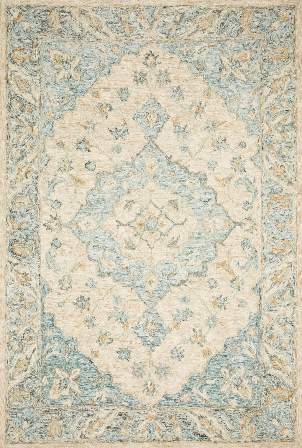 RYELAND Collection Wool Rug  in  IVORY / SKY Ivory Accent Hand-Hooked Wool