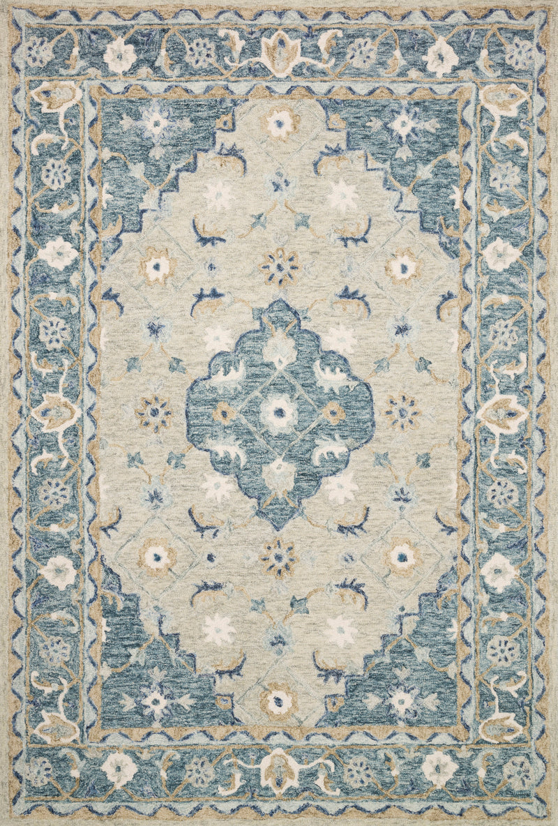 RYELAND Collection Wool Rug  in  GREY / BLUE Gray Accent Hand-Hooked Wool