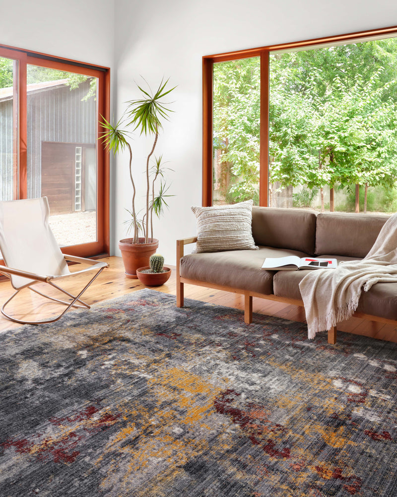 SAMRA Collection Rug  in  Dk. Grey / Spice Brown Accent Power-Loomed Polypropylene