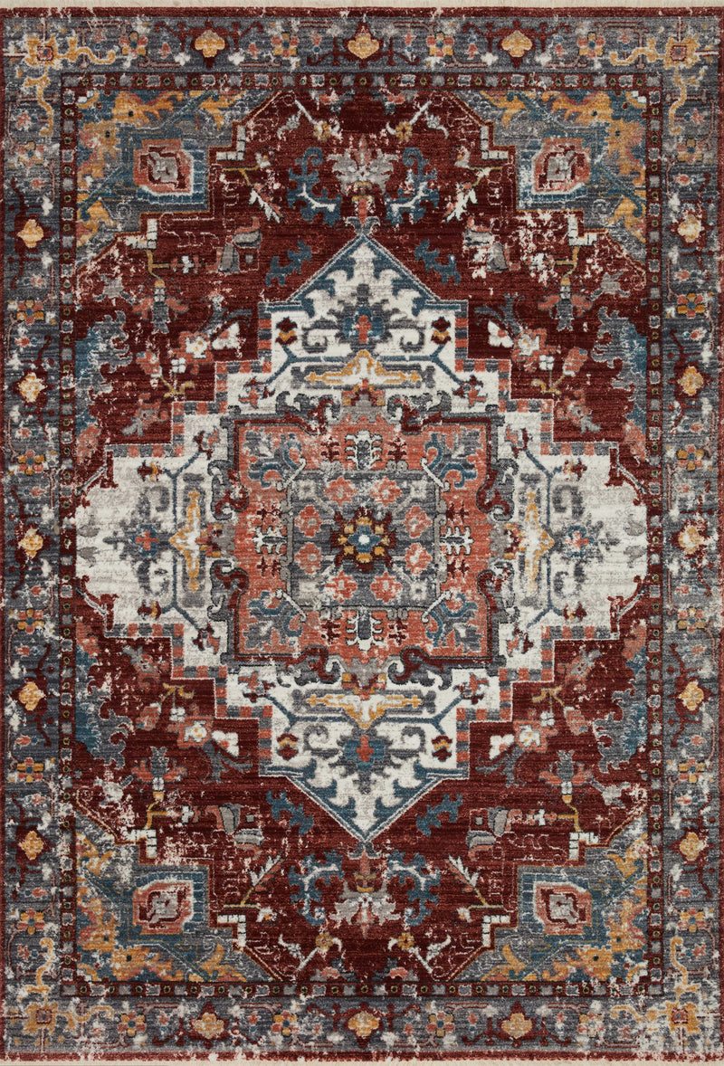 SAMRA Collection Rug  in  Brick / Grey Red Accent Power-Loomed Polypropylene