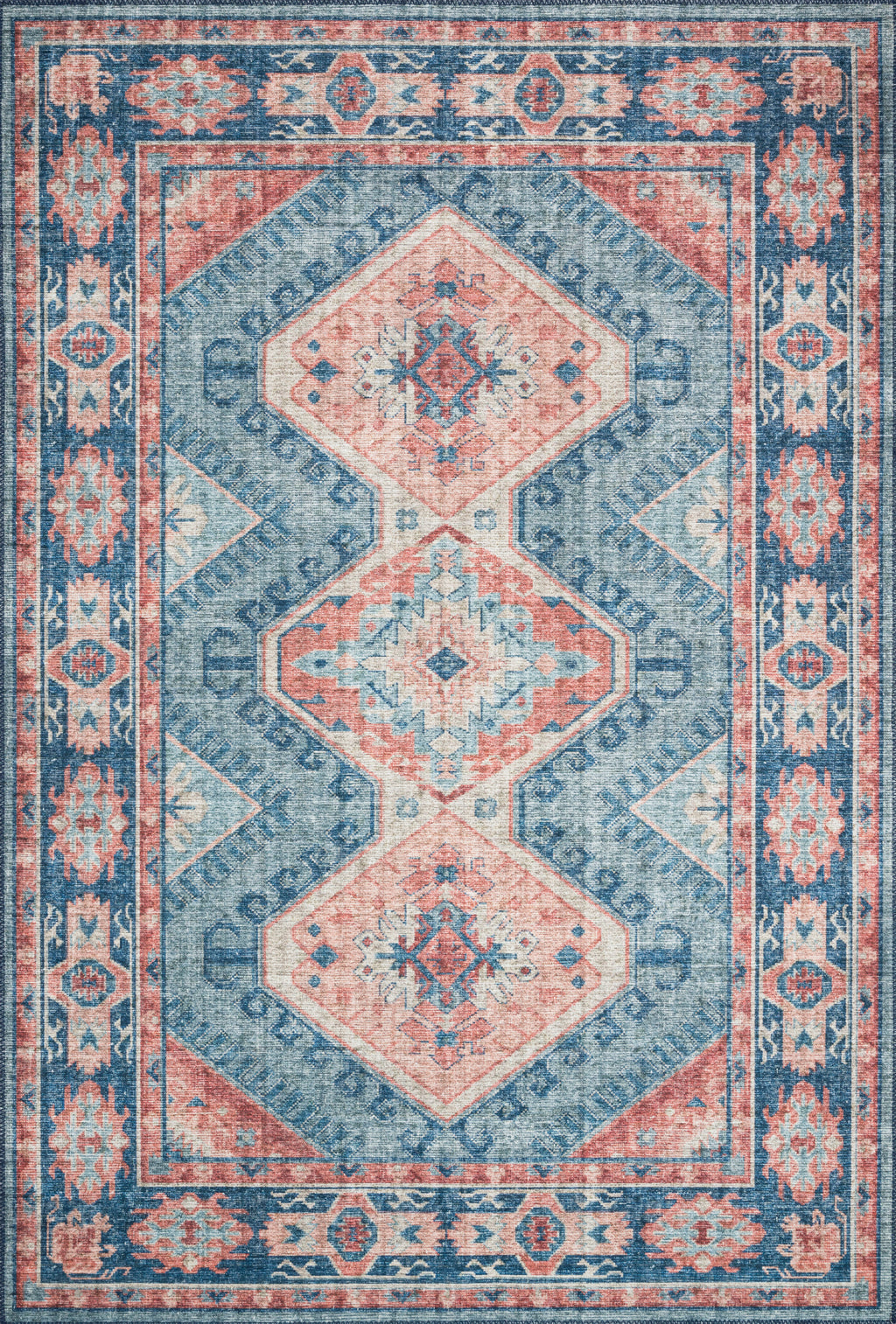 SKYE Collection Rug  in  TURQUOISE / TERRACOTTA Blue Accent Power-Loomed Polyester