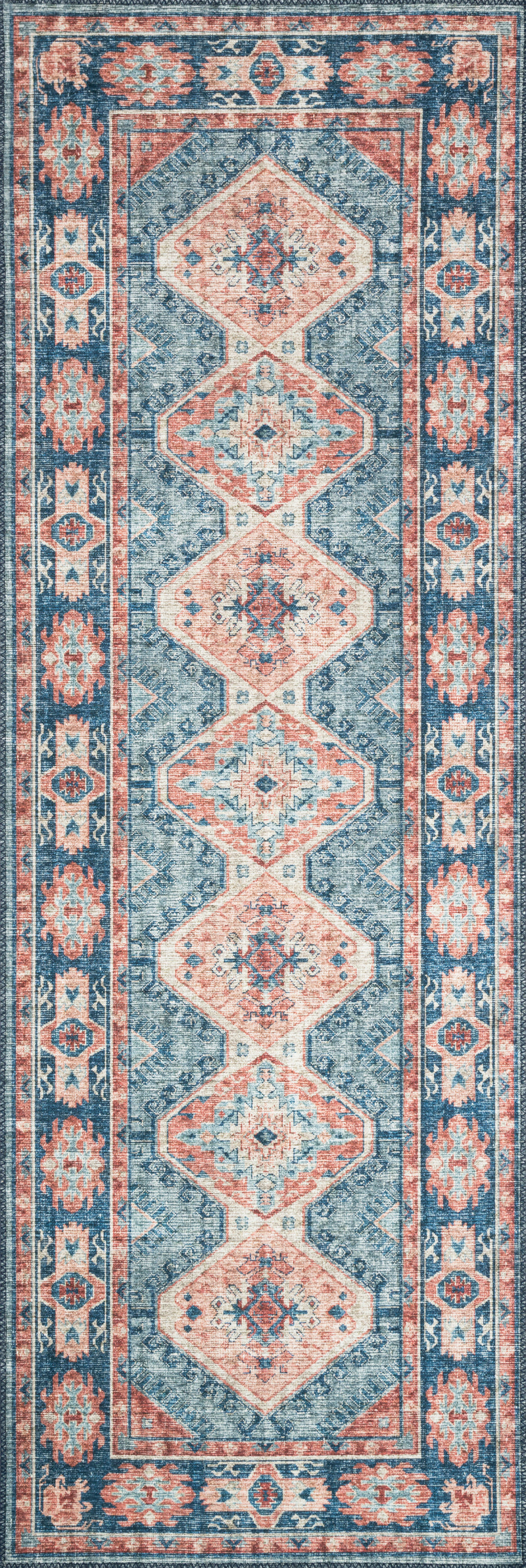 SKYE Collection Rug  in  TURQUOISE / TERRACOTTA Blue Accent Power-Loomed Polyester