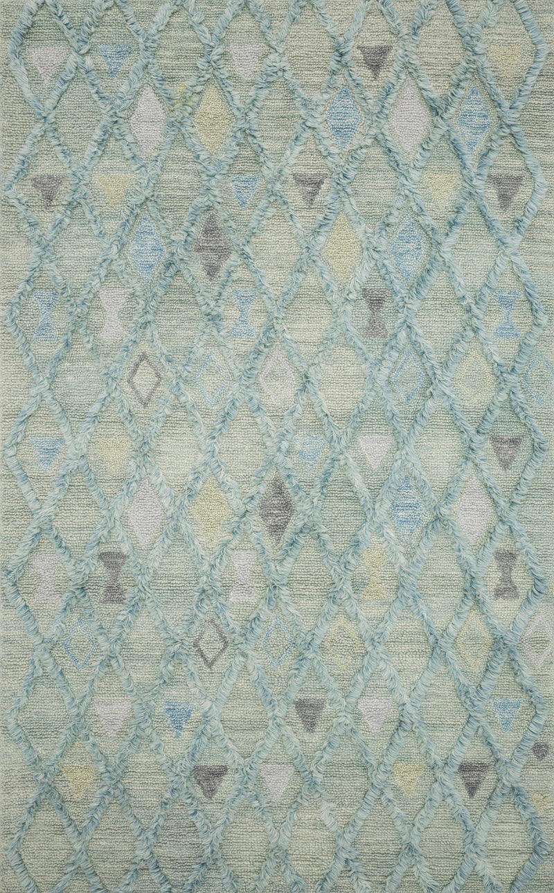 SYMBOLOGY Collection Wool Rug  in  SEAFOAM / SKY Blue Runner Hand-Tufted Wool