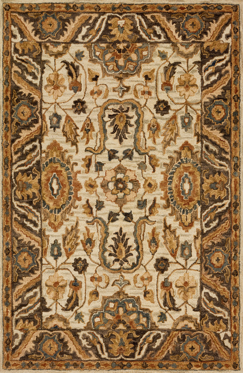 VICTORIA Collection Wool Rug  in  IVORY / DK TAUPE Ivory Accent Hand-Hooked Wool
