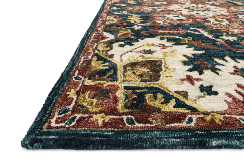 VICTORIA Collection Wool Rug  in  TEAL / RASPBERRY Blue Accent Hand-Hooked Wool