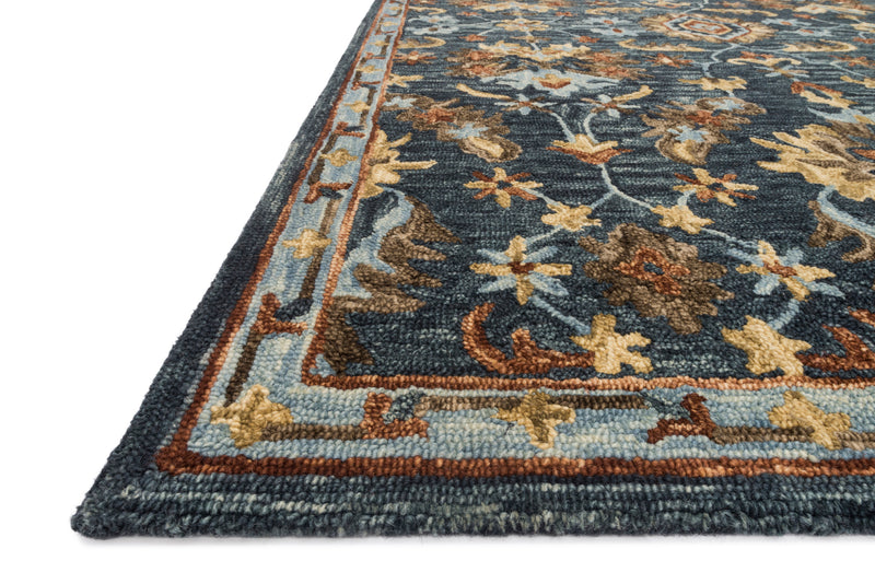 VICTORIA Collection Wool Rug  in  DENIM / MULTI Blue Accent Hand-Hooked Wool