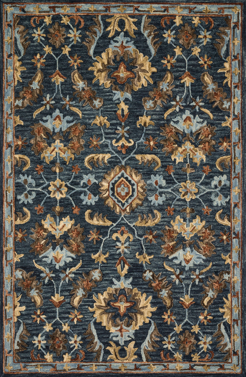 VICTORIA Collection Wool Rug  in  DENIM / MULTI Blue Accent Hand-Hooked Wool