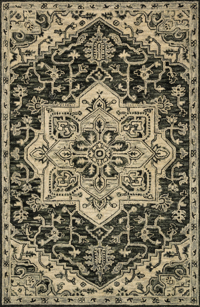 VICTORIA Collection Wool Rug  in  CHARCOAL / LT GREY Gray Accent Hand-Hooked Wool