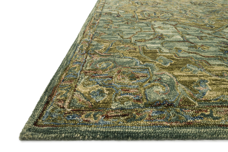 VICTORIA Collection Wool Rug  in  DARK GREEN / TOBACCO Gold Accent Hand-Hooked Wool