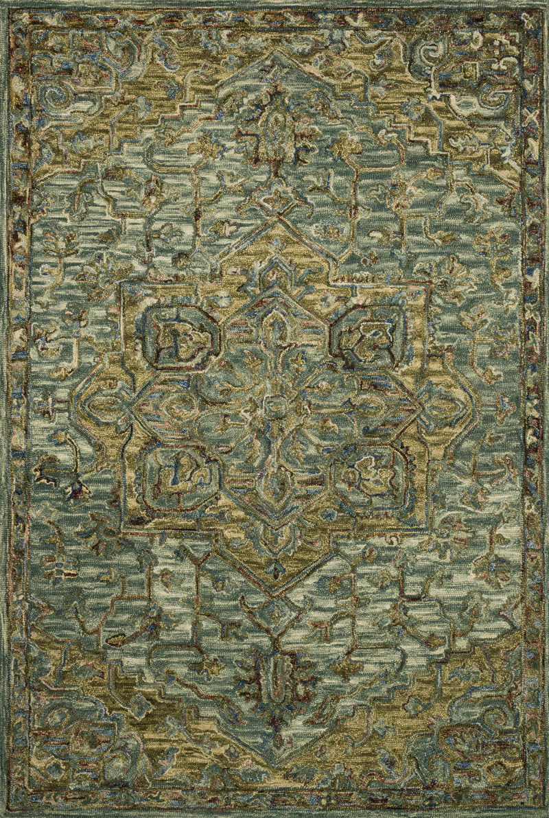 VICTORIA Collection Wool Rug  in  DARK GREEN / TOBACCO Gold Accent Hand-Hooked Wool