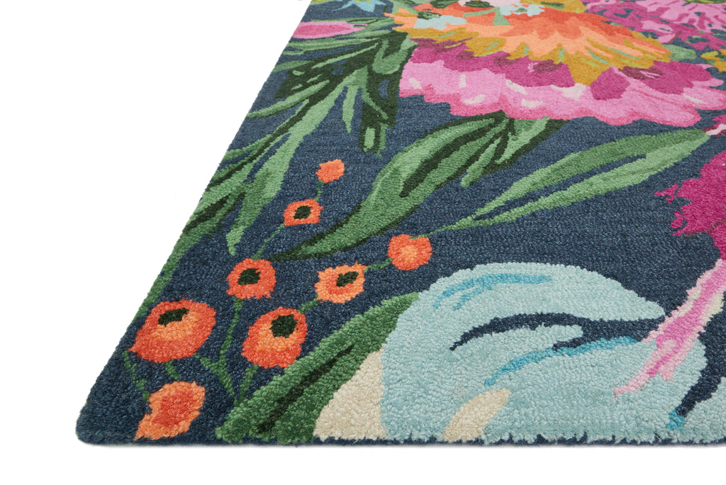 WILD BLOOM Collection Wool Rug  in  MIDNIGHT / PLUM Blue Small Hand-Hooked Wool