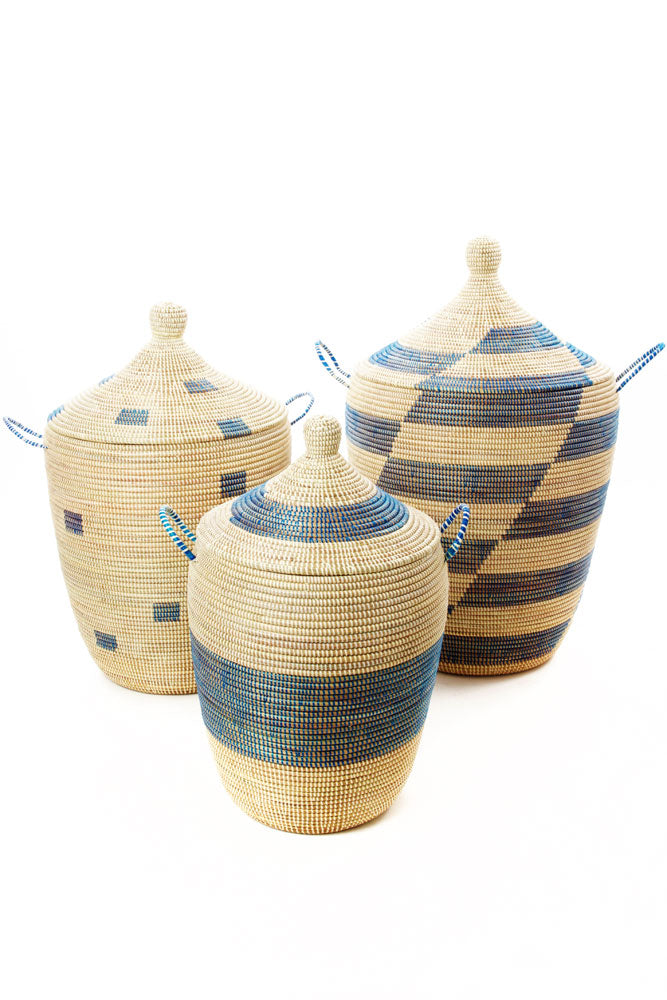 Blue & Cream Mixed Hamper Baskets (Set of Three)